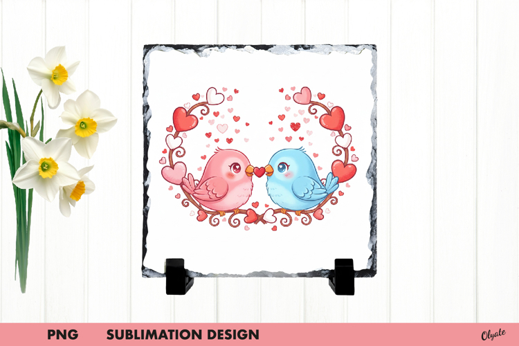 Valentine Birds Slate Sublimation, Lovery Birds PNG
