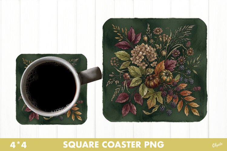Fall Herbarium Coaster Sublimation PNG example image 1