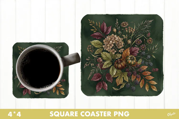 Fall Herbarium Coaster Sublimation PNG
