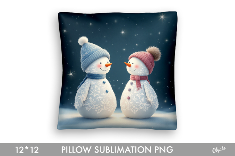 Cute Snowmans Pillow Sublimation. Christmas Pillow