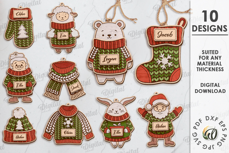 Christmas Sweater Ornaments Bundle Lasercut. Christmas SVG