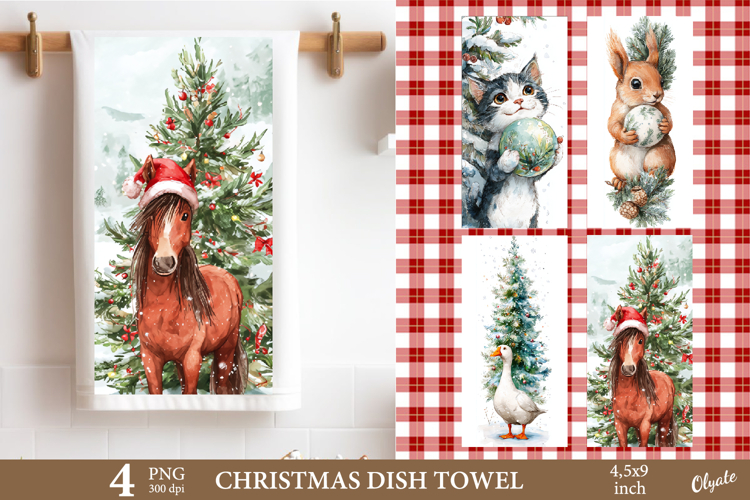 Christmas Animal Dish Towel Sublimation PNG