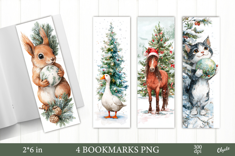 Christmas Animal Bookmarks, 4 PNG Bookmarks PNG