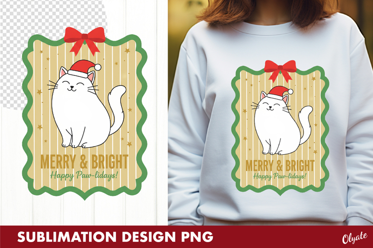 Christmas Cat Sublimation, Tshirt Postage Stamp PNG