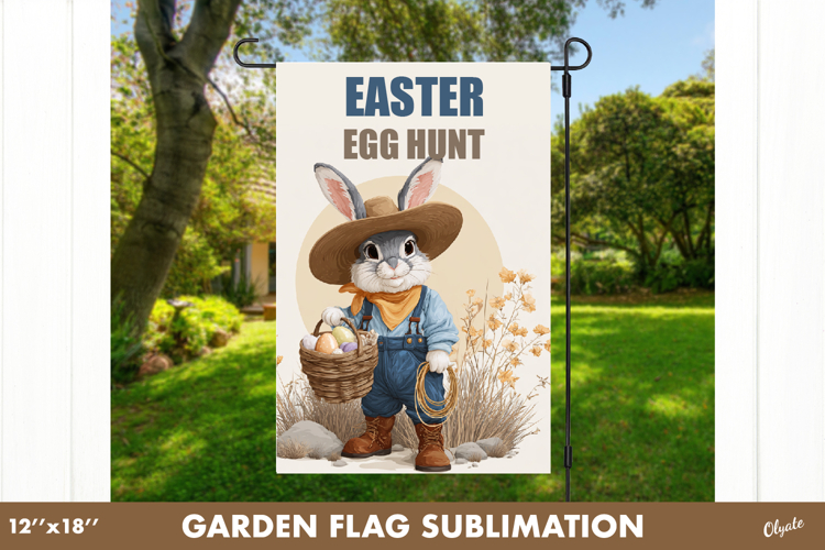 Farm Easter Bunny Garden Flag PNG. Easter Egg Hunt