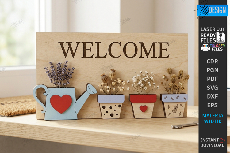 Miniature Welcome Sign Plaque Laser Cut | 3D Layered Decor