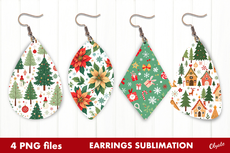 Christmas Earring Sublimation. Xmas Earring PNG