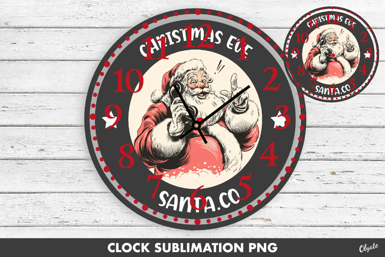 Christmas Clock Face Sublimation PNG. Santa Clock Design