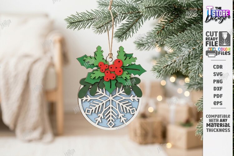 3D Layered Christmas Ornament Laser Cut | Christmas Decor example image 1