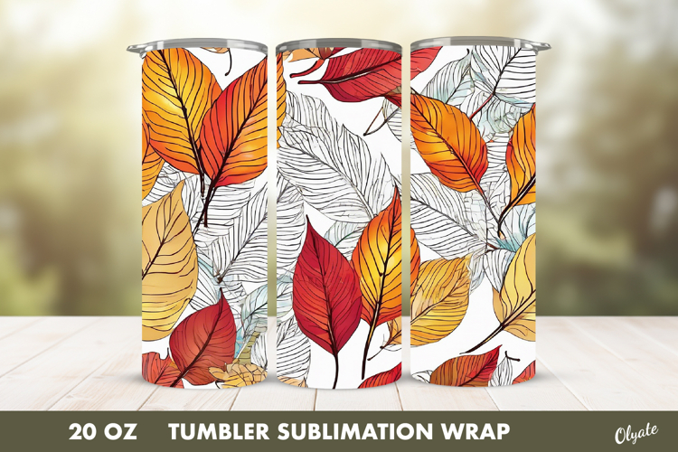 Fall Tumbler Sublimation. Autumn Leaves Tumbler PNG