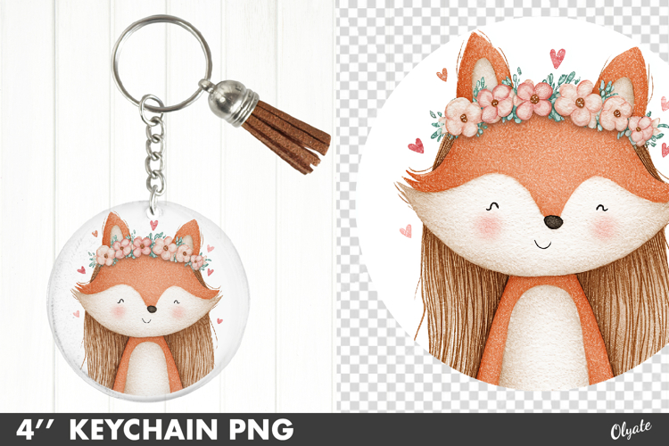 Valentine Keychain PNG, Whimsical Cute Fox Sublimation