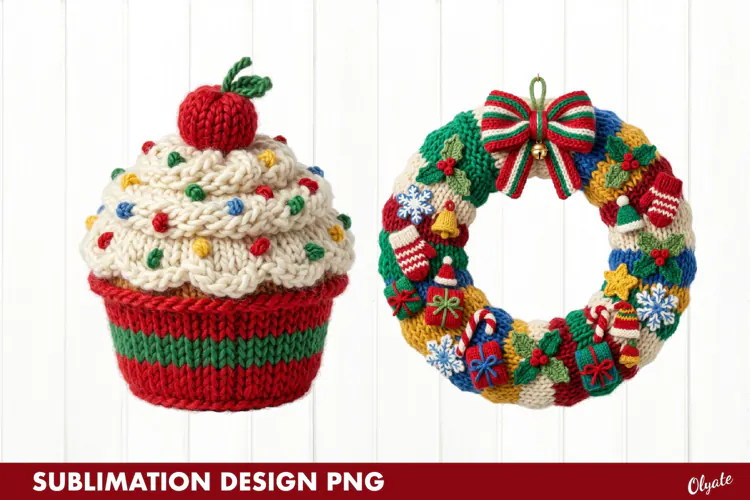 Crochet Christmas Wreath, Crochet Christmas Cake PNG