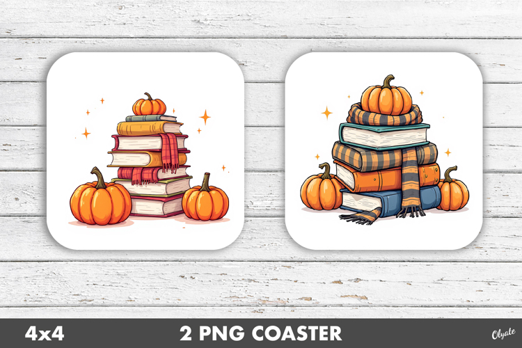 Book Coaster PNG, Cozy Autumn Sublimation PNG