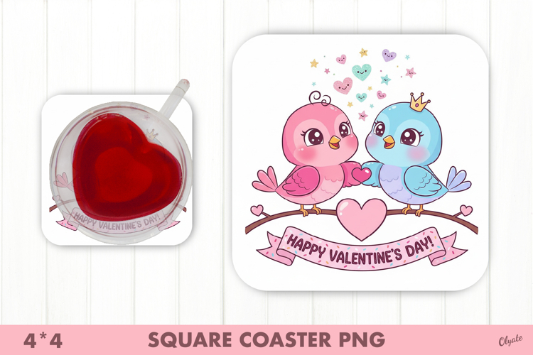 Couple Bird PNG, Valentines Day Coaster Sublimation PNG
