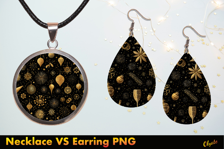 Celebration Jewelry Sublimation. Black and Gold PNG