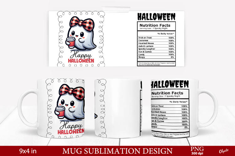 Mug Ghost Sublimation PNG. Halloween Mug PNG