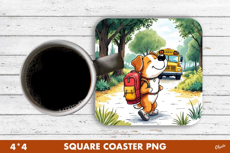 Back to School Coaster PNG. Cheerful Dog Sublimation