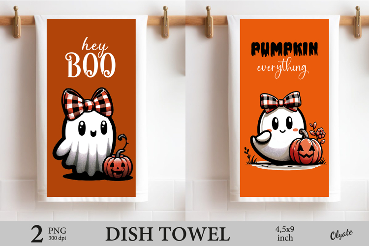 Halloween Dish Towel Sublimation PNG, Ghost PNG