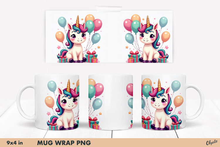 Celebration Cute Unicorn PNG. Cute Animal Mug Wrap