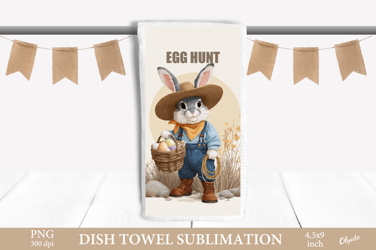 Easter Bunny Dish Towel PNG. Western Bunny Sublimation