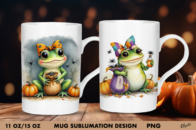 Frog Mug Sublimation Wrap. Halloween Mug Design