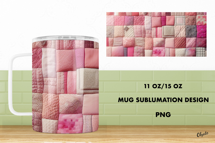 Pink Patchwork Mug Sublimation. 11 OZ, 15 OZ Mug Wrap