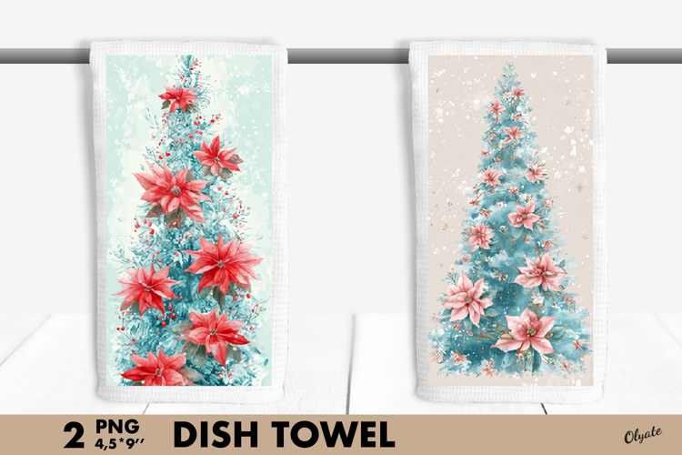 Watercolor Christmas Tree Dish Towel Sublimation