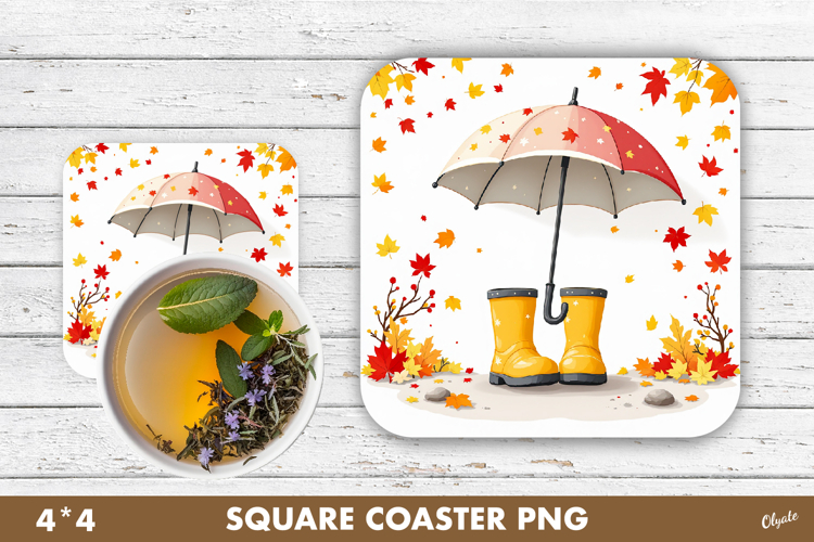 Umbrella Coaster PNG, Fall, Autumn Coaster Sublimation PNG