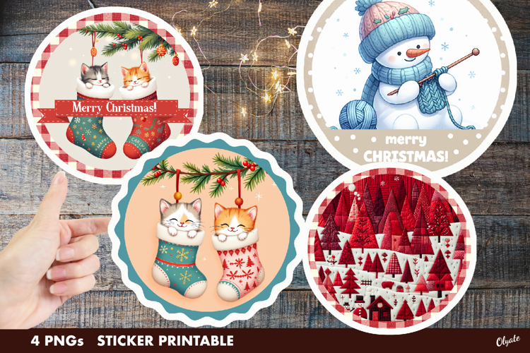 Christmas Stickers PNG. Christmas Round Sticker PNG