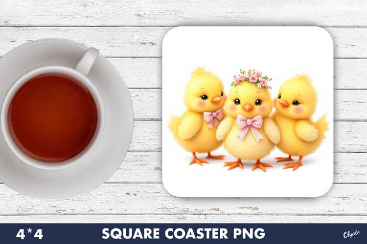 Easter Coaster Sublimation PNG, Cute Easter Chicks PNG