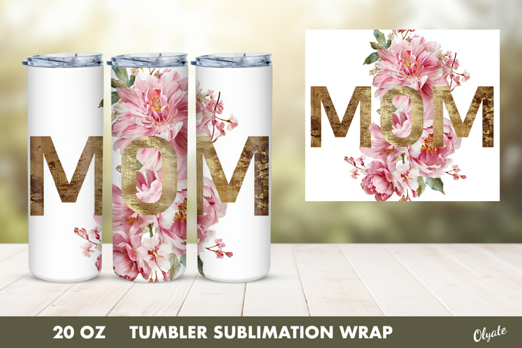 Golden Mom Flower Tumbler Wrap, 20 OZ Tumbler Sublimation