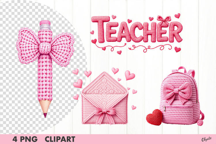 Teacher Valentine Clipart. Pink Crochet Teacher Clipart PNG