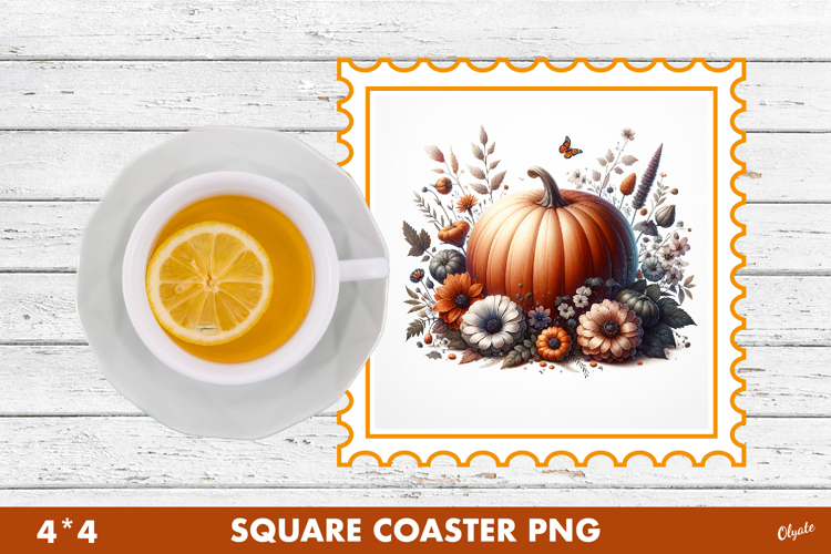 Pumpkin Coaster PNG. Thanksgiving Square Coaster
