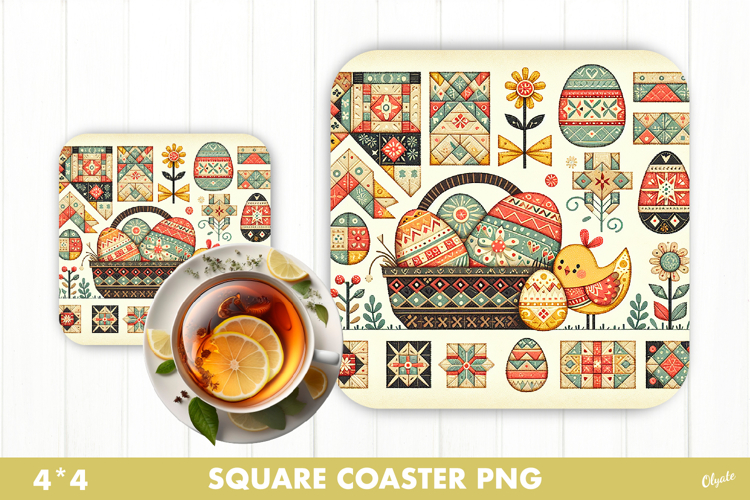 Easter Rustic Patchwork Coaster Sublimation PNG