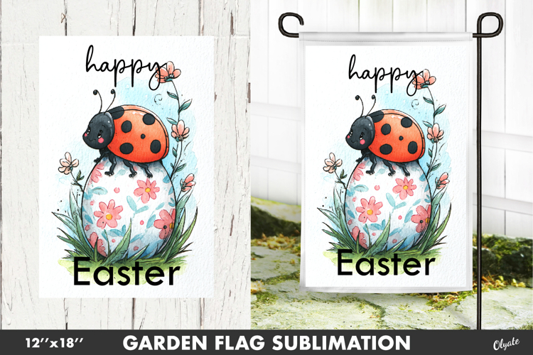 Easter Garden Flag PNG. Lady Bug Sublimation