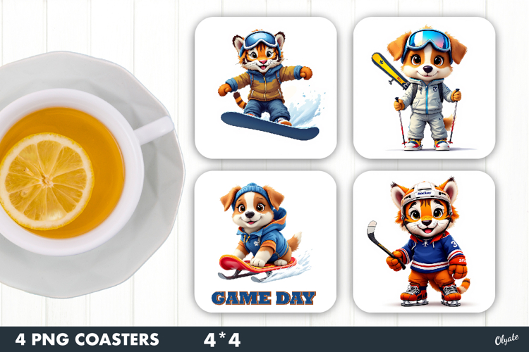Sport Animal Coaster PNG, Winter Sport Coaster PNG