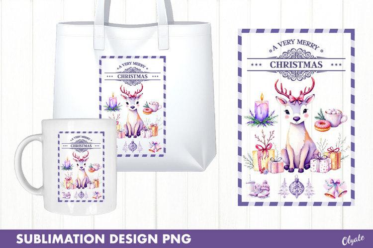 Christmas Stamp Sublimation, Lilac Watercolor Christmas