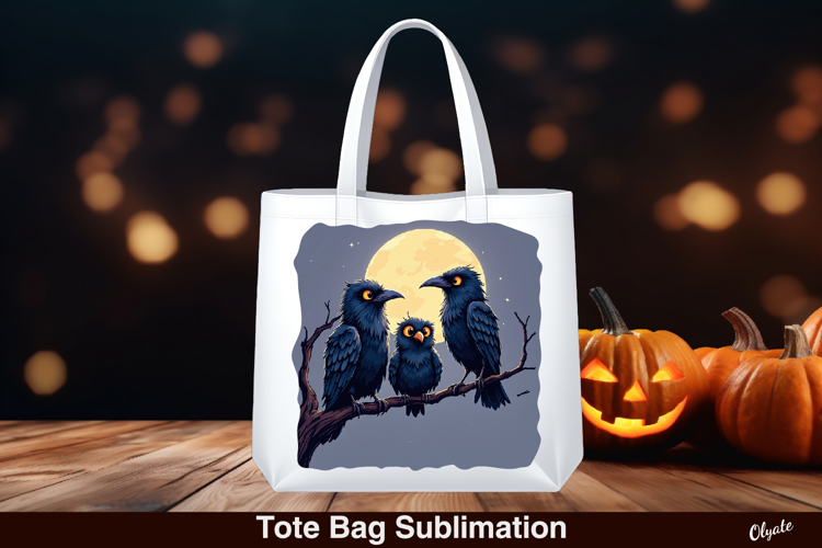 Crows with Moon Sublimation. Halloween Tote Bag