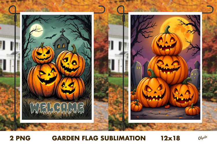 Pumpkin Garden Flag PNG. Halloween Garden Flag Sublimation