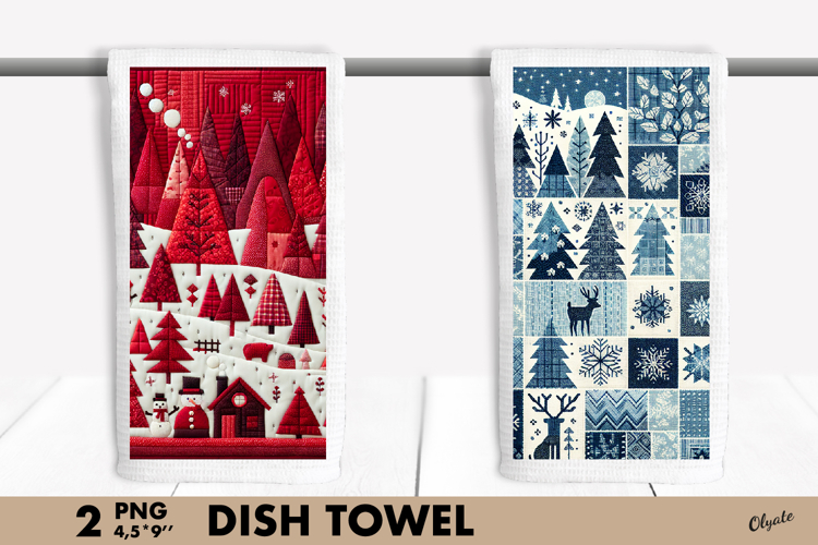 Patchwork XMAS Dish Towel PNG. Christmas Dish Towel