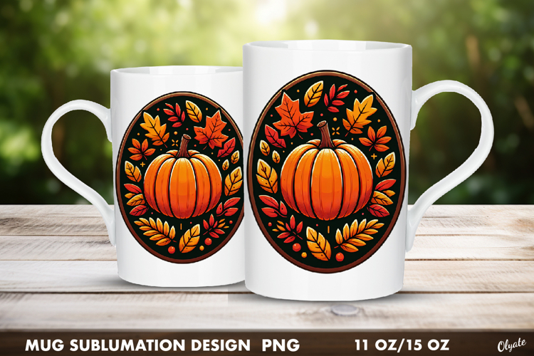 Fall Mug Wrap. Pumpkin Mug Wrap. Frame Sublimation PNG