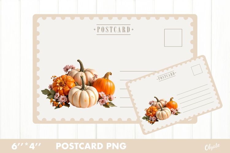 Autumn Card PNG. Pumpkin Postcard PNG