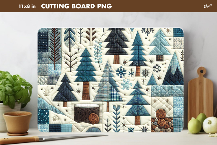 Winter Cutting Board PNG. Rustic Christmas Patchwork PNG