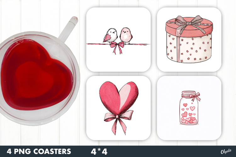 Valentine Coaster Sublimation, Love Square Coaster PNG