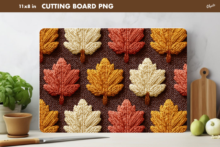 Fall Leaves Sublimation. Crochet Leaves Cutting Board PNG