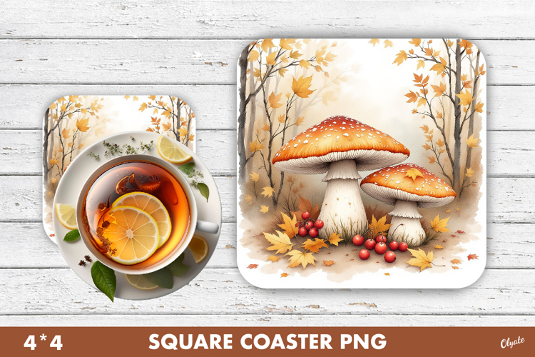 Fall Coaster Sublimation. Mushroom Coaster PNG