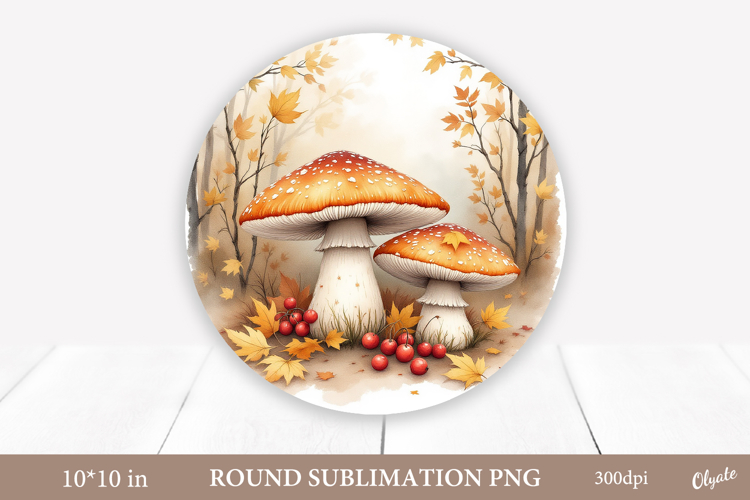 Mushrooms Sublimation, Autumn Forest Round Sign PNG