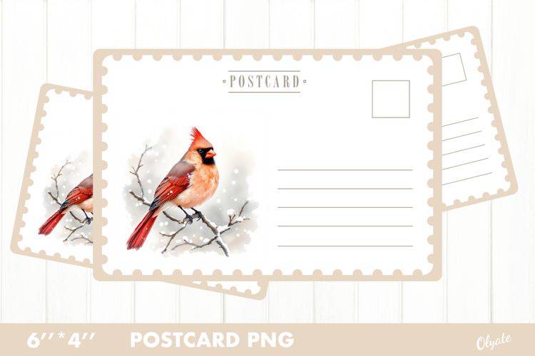 Christmas Card PNG. Cardinal Postcard PNG