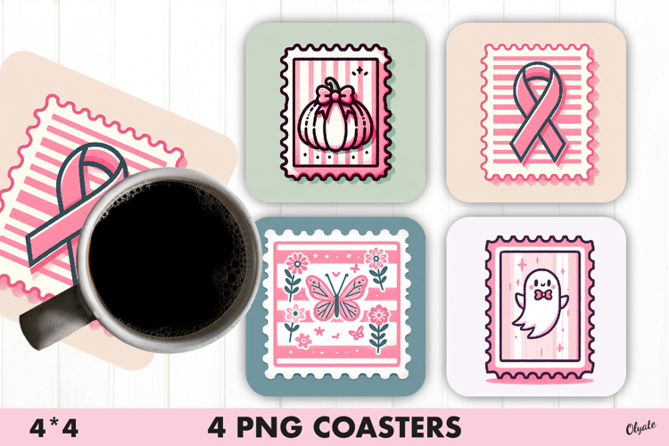 Pink Postage Stamp Coaster Sublimation PNG