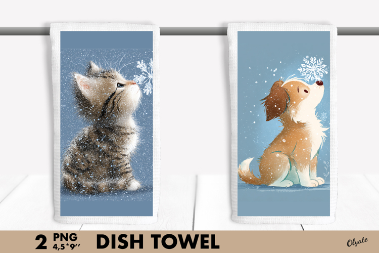 Winter Animal Dish Towel PNG. Cute Animal Sublimation